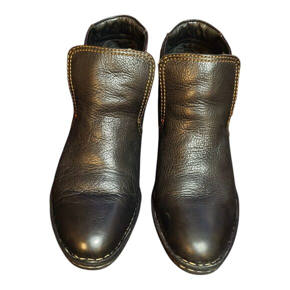 Born Western Ankle Boots Womens 8 Dark Brown-Yellow Stitch Cowgirl Thick Leather - Picture 9 of 13